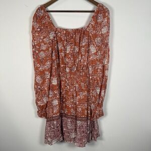 Women's Wonderly Dress Short Peasant Long Sleeve Victorian Burnt Orange Medium